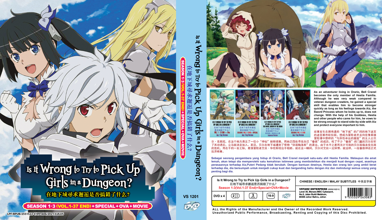 Is It Wrong to Try to Pick Up Girls in a Dungeon? Season 1-3 (Vol. 1-37  End) + OVA+ Special + Movie - *English Dubbed*